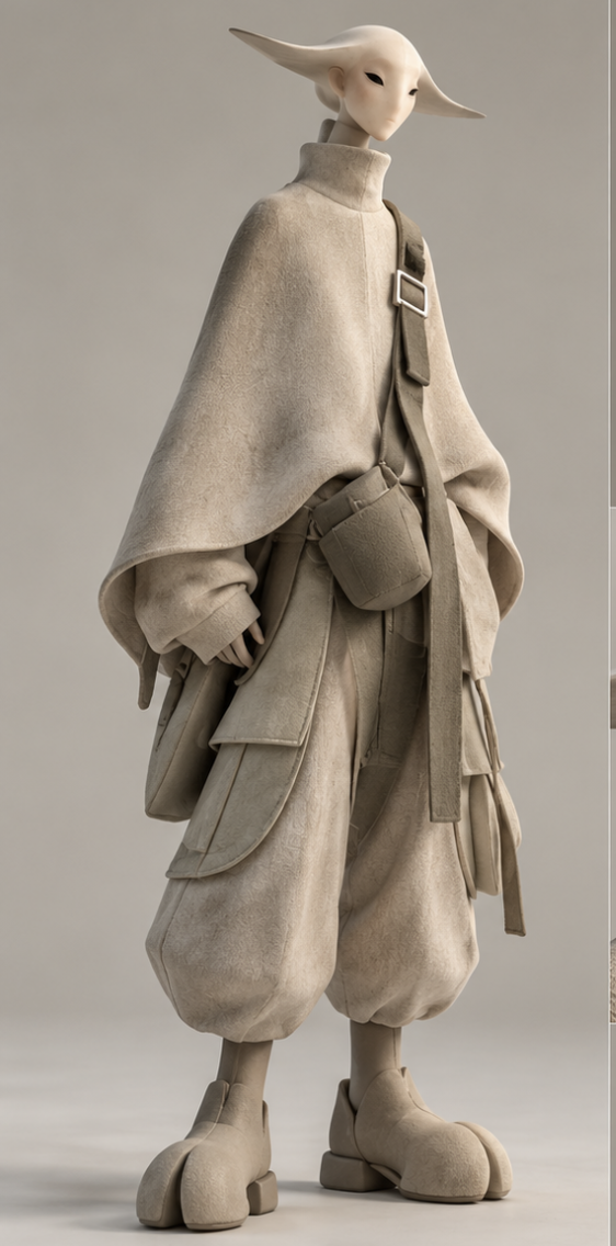 Miren Oldclay in a soft neutral layered outfit
